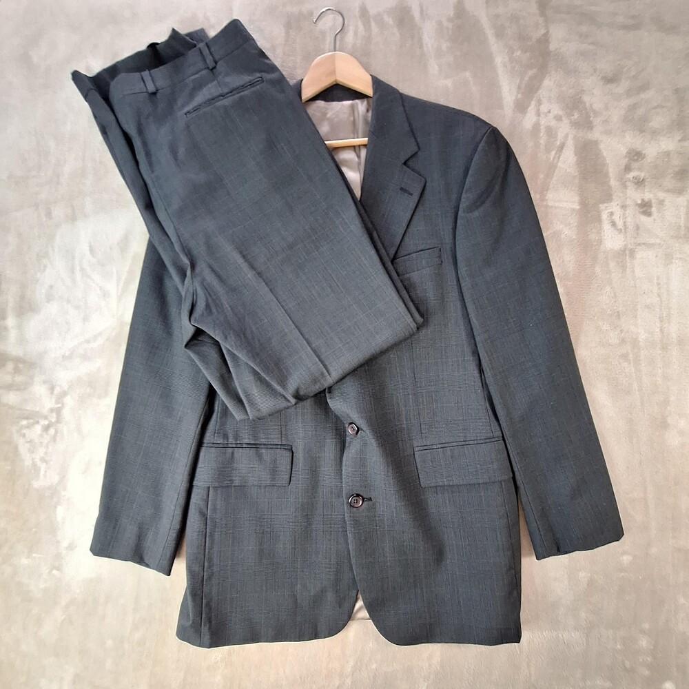 Chaps Ralph Lauren Suit Mens 42 Long 36x33 Gray Wool Check Single Vent 2 Button